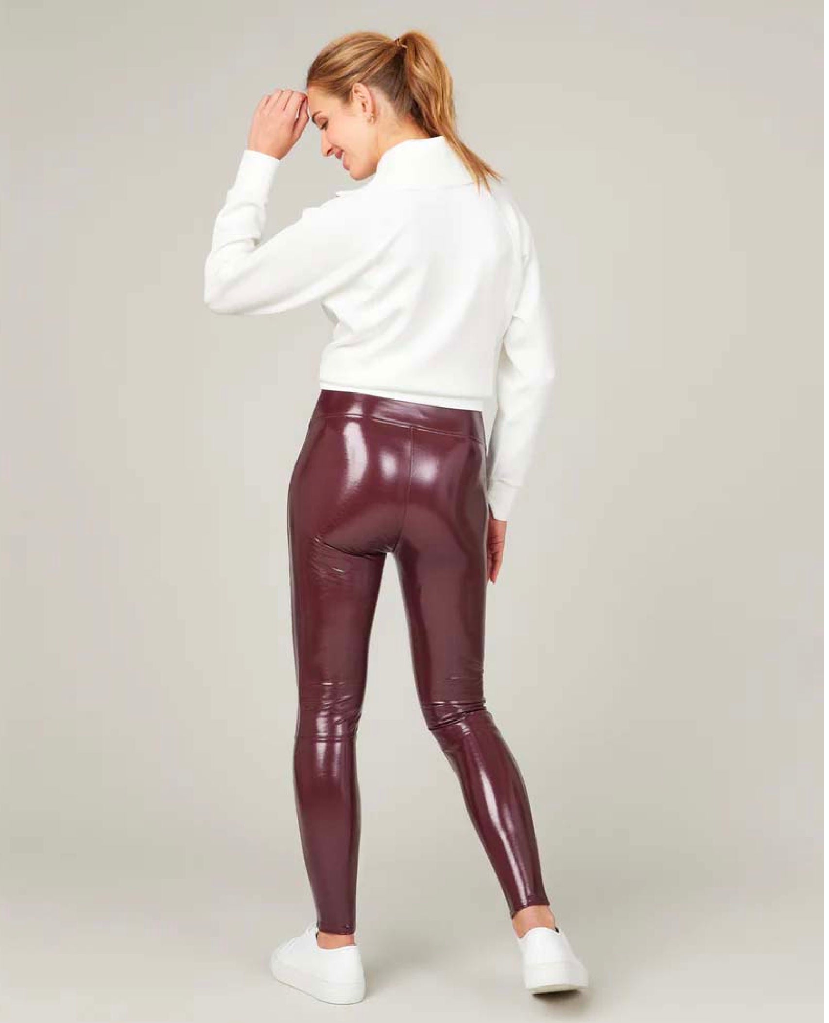 SPANX Women's Ruby Patent Slim Fit Faux Leather Casual Leggings Pants Red  New